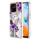 For Xiaomi Redmi 10C Electroplating IMD TPU Phone Case with Ring(Purple Flower) - 1