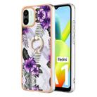 For Xiaomi Redmi A1 Electroplating IMD TPU Phone Case with Ring(Purple Flower) - 1