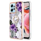 For Xiaomi Redmi Note 12 4G Global Electroplating IMD TPU Phone Case with Ring(Purple Flower) - 1