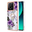 For Xiaomi 13T / 13T Pro Electroplating IMD TPU Phone Case with Ring(Purple Flower) - 1
