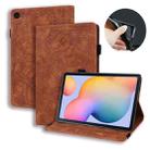 For Samsung Galaxy Tab S6 Lite  Calf Pattern Double Folding Design Embossed Leather Case with  Holder & Card Slots & Pen Slot &   Elastic Band(Brown) - 1