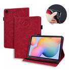 For Samsung Galaxy Tab S6 Lite  Calf Pattern Double Folding Design Embossed Leather Case with  Holder & Card Slots & Pen Slot &   Elastic Band(Red) - 1
