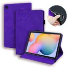 For Samsung Galaxy Tab S6 Lite  Calf Pattern Double Folding Design Embossed Leather Case with  Holder & Card Slots & Pen Slot &   Elastic Band(Purple) - 1