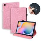 For Samsung Galaxy Tab S6 Lite  Calf Pattern Double Folding Design Embossed Leather Case with  Holder & Card Slots & Pen Slot &   Elastic Band(Pink) - 1