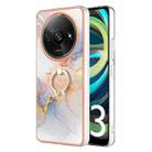 For Xiaomi Redmi A3 Electroplating IMD TPU Phone Case with Ring(White Marble) - 1