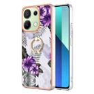 For Xiaomi Redmi Note 13 4G Electroplating IMD TPU Phone Case with Ring(Purple Flower) - 1