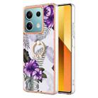 For Xiaomi Redmi Note 13 5G Global Electroplating IMD TPU Phone Case with Ring(Purple Flower) - 1