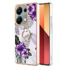 For Xiaomi Redmi Note 13 Pro 4G/Poco M6 Pro 4G Electroplating IMD TPU Phone Case with Ring(Purple Flower) - 1