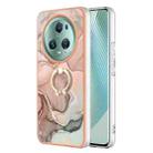 For Honor Magic5 Pro Electroplating Marble Dual-side IMD Phone Case with Ring(Rose Gold 015) - 1