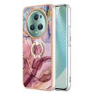 For Honor Magic5 Pro Electroplating Marble Dual-side IMD Phone Case with Ring(Rose Red 014) - 1