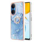 For Honor X7 Electroplating Marble Dual-side IMD Phone Case with Ring(Blue 018) - 1