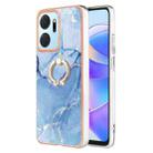 For Honor X7a Electroplating Marble Dual-side IMD Phone Case with Ring(Blue 018) - 1