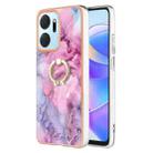 For Honor X7a Electroplating Marble Dual-side IMD Phone Case with Ring(Pink 013) - 1
