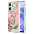 For Honor X7a Electroplating Marble Dual-side IMD Phone Case with Ring(Rose Gold 015) - 1