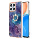 For Honor X8 4G Electroplating Marble Dual-side IMD Phone Case with Ring(Purple 016) - 1