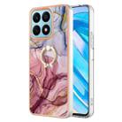 For Honor X8a Electroplating Marble Dual-side IMD Phone Case with Ring(Rose Red 014) - 1