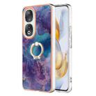 For Honor 90 5G Electroplating Marble Dual-side IMD Phone Case with Ring(Purple 016) - 1