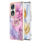 For Honor 90 5G Electroplating Marble Dual-side IMD Phone Case with Ring(Pink 013) - 1