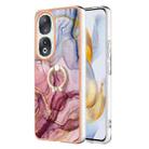 For Honor 90 5G Electroplating Marble Dual-side IMD Phone Case with Ring(Rose Red 014) - 1