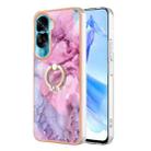 For Honor 90 Lite 5G Electroplating Marble Dual-side IMD Phone Case with Ring(Pink 013) - 1