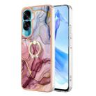 For Honor 90 Lite 5G Electroplating Marble Dual-side IMD Phone Case with Ring(Rose Red 014) - 1