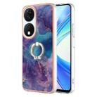 For Honor X7b 4G / 5G Electroplating Marble Dual-side IMD Phone Case with Ring(Purple 016) - 1