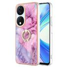 For Honor X7b 4G / 5G Electroplating Marble Dual-side IMD Phone Case with Ring(Pink 013) - 1