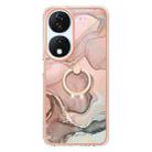 For Honor X7b 4G / 5G Electroplating Marble Dual-side IMD Phone Case with Ring(Rose Gold 015) - 2