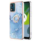 For Motorola Moto E13 Electroplating Marble Dual-side IMD Phone Case with Ring(Blue 018) - 1