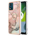 For Motorola Moto E13 Electroplating Marble Dual-side IMD Phone Case with Ring(Rose Gold 015) - 1