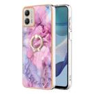 For Motorola Moto G53 5G Electroplating Marble Dual-side IMD Phone Case with Ring(Pink 013) - 1