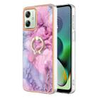 For Motorola Moto G54 Electroplating Marble Dual-side IMD Phone Case with Ring(Pink 013) - 1