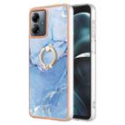 For Motorola Moto G14 Electroplating Marble Dual-side IMD Phone Case with Ring(Blue 018) - 1