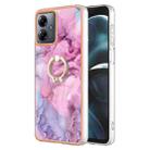 For Motorola Moto G14 Electroplating Marble Dual-side IMD Phone Case with Ring(Pink 013) - 1