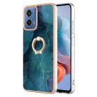 For Motorola Moto G34 Electroplating Marble Dual-side IMD Phone Case with Ring(Green 017) - 1