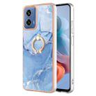 For Motorola Moto G34 Electroplating Marble Dual-side IMD Phone Case with Ring(Blue 018) - 1