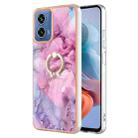 For Motorola Moto G34 Electroplating Marble Dual-side IMD Phone Case with Ring(Pink 013) - 1