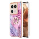 For Motorola Edge 50 Ultra Electroplating Marble Dual-side IMD Phone Case with Ring(Pink 013) - 1