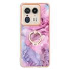 For Motorola Edge 50 Ultra Electroplating Marble Dual-side IMD Phone Case with Ring(Pink 013) - 2