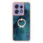 For Motorola Edge 50 Pro Electroplating Marble Dual-side IMD Phone Case with Ring(Green 017) - 2