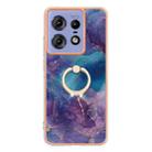 For Motorola Edge 50 Pro Electroplating Marble Dual-side IMD Phone Case with Ring(Purple 016) - 2