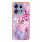 For Motorola Edge 50 Pro Electroplating Marble Dual-side IMD Phone Case with Ring(Pink 013) - 2