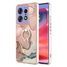 For Motorola Edge 50 Pro Electroplating Marble Dual-side IMD Phone Case with Ring(Rose Gold 015) - 1