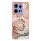 For Motorola Edge 50 Pro Electroplating Marble Dual-side IMD Phone Case with Ring(Rose Gold 015) - 2