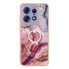 For Motorola Edge 50 Pro Electroplating Marble Dual-side IMD Phone Case with Ring(Rose Red 014) - 2