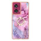 For Motorola Edge 50 Fusion Electroplating Marble Dual-side IMD Phone Case with Ring(Pink 013) - 2