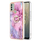 For Nokia C31 Electroplating Marble Dual-side IMD Phone Case with Ring(Pink 013) - 1