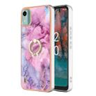 For Nokia C12 Electroplating Marble Dual-side IMD Phone Case with Ring(Pink 013) - 1