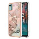 For Nokia C12 Electroplating Marble Dual-side IMD Phone Case with Ring(Rose Gold 015) - 1