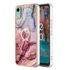 For Nokia C12 Electroplating Marble Dual-side IMD Phone Case with Ring(Rose Red 014) - 1